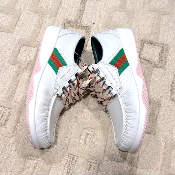 NIB Authentic Gucci Calfskin Leather Sneakers White 38 - Picture 5 of 10